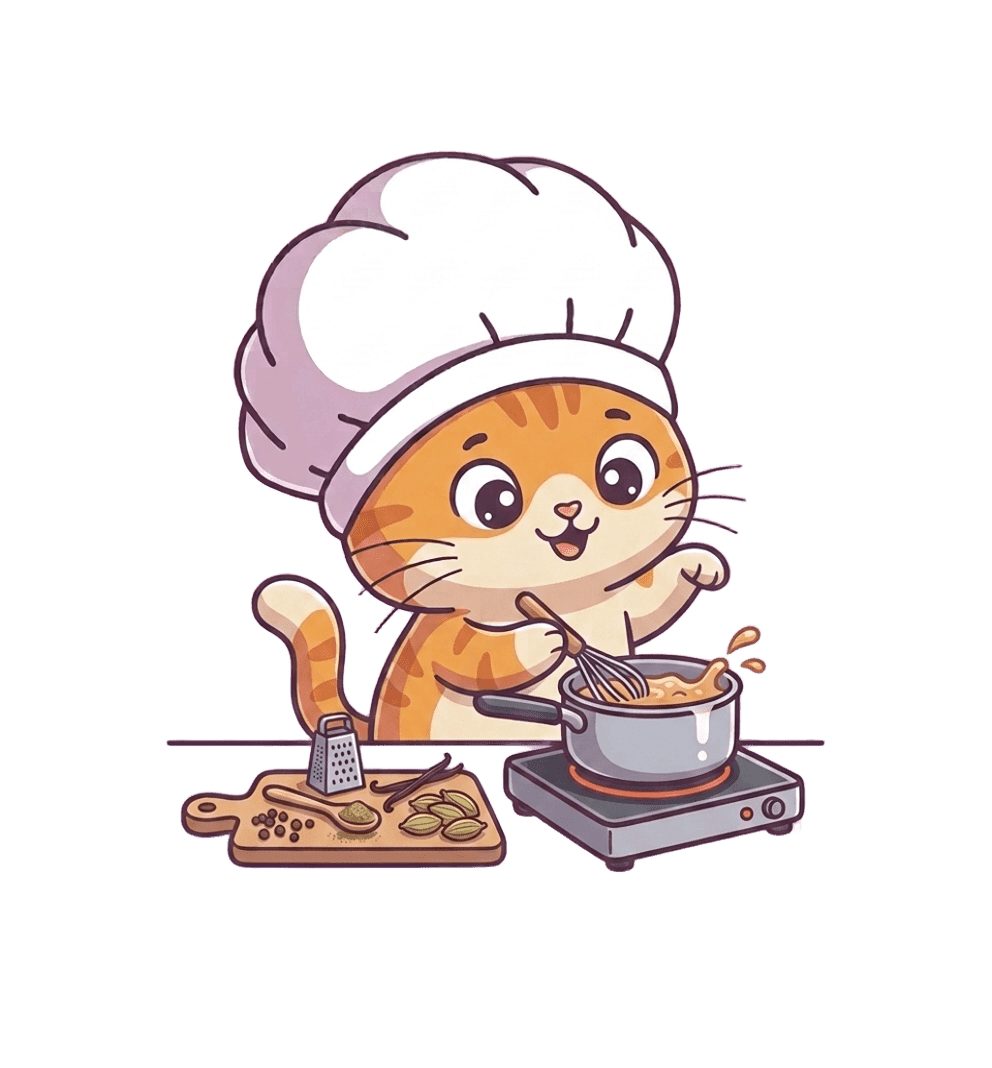 Cook Journal mascot chef cat stirring a pot